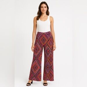 Anthropologie Printed Wide-Leg Boho Pants 100% Viscose – Size 12 (L)